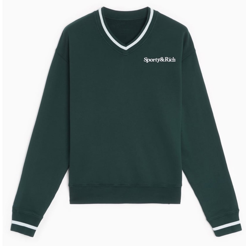 Sporty & Rich Embroidered Serif Logo V-Neck Women's Sweater